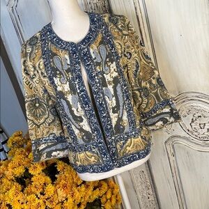 Chico's Gray Blue with Silver Sequins and Embroidered Casual Lightweight Jacket